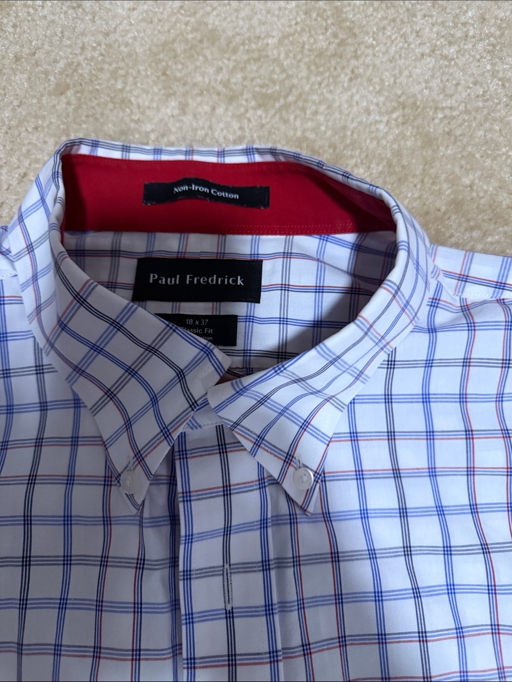 Paul Fredrick White Button-Down Shirt with Blue and Red Windowpane